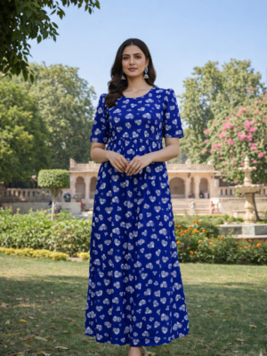 Graceful woman in royal blue dress