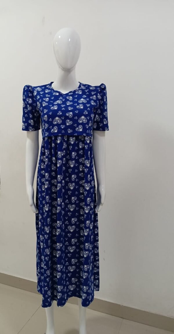 Graceful woman in royal blue dress - Feeding