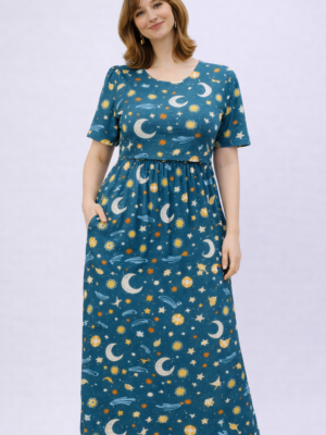 Celestial elegance in teal-blue dress