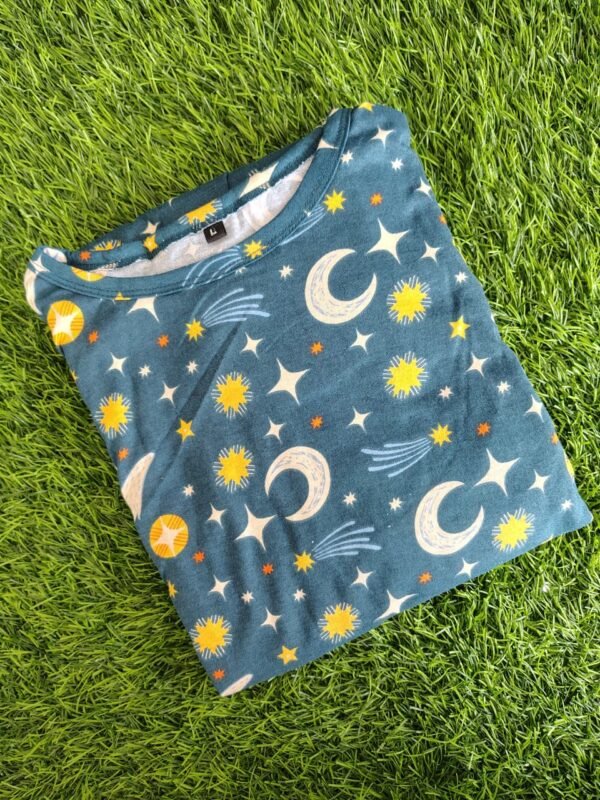 Celestial elegance in teal-blue dress