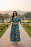 Green Parrot On Blue Forest