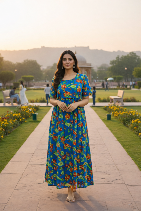 Green Parrot On Blue Forest