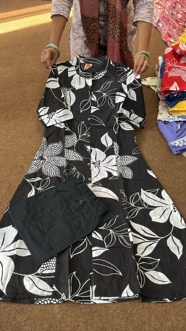 Midnight Bloom Printed Kurti Set