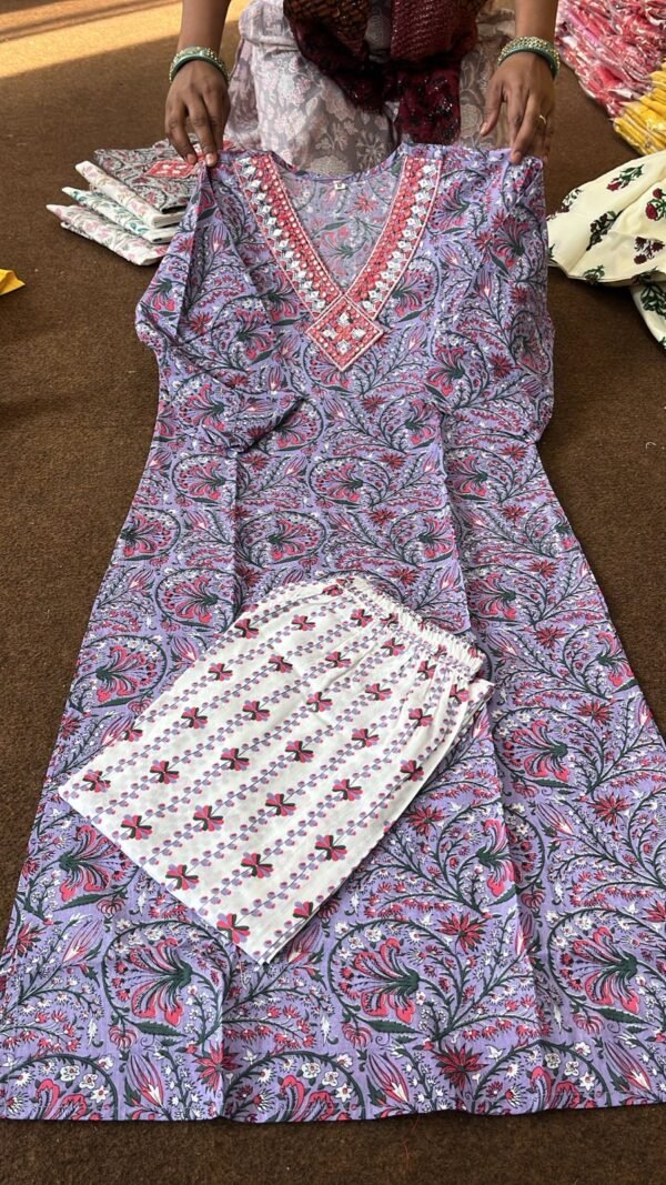 Lavender Bloom Cotton Kurta Set