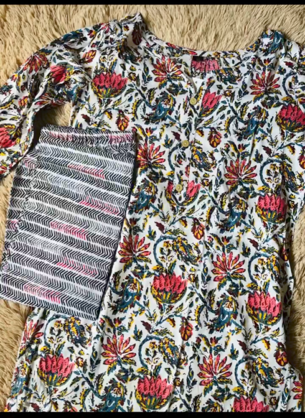 Floral Grace Cotton Kurti Set