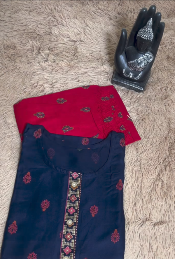 Navy Ruby Cotton Kurti Set