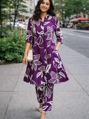 Royal Plum Floral Kurti Set
