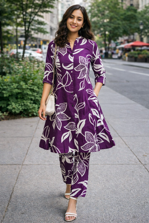 Royal Plum Floral Kurti Set