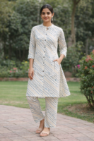 Ivory Wave Printed A-Line Kurti