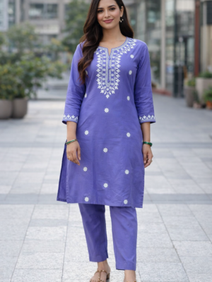 Lavender Grace Embroidered Kurti Set