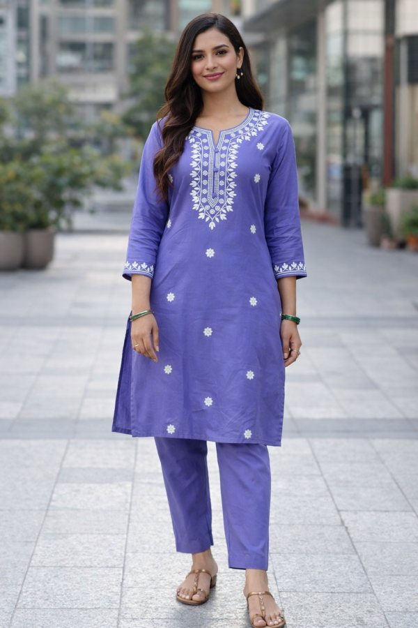 Lavender Grace Embroidered Kurti Set