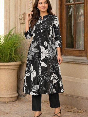 Midnight Bloom Printed Kurti Set