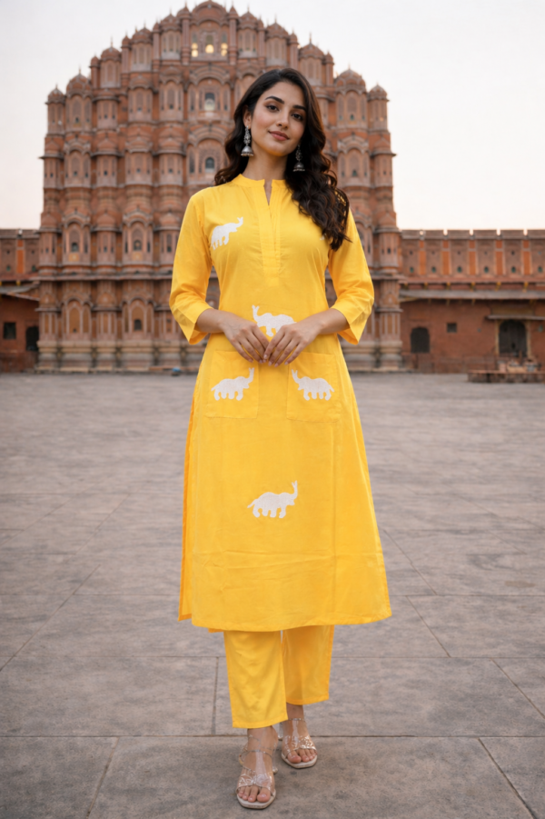 Festive Elephant Motif Kurta Set