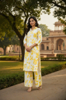 Mustard Floral Kurti Set