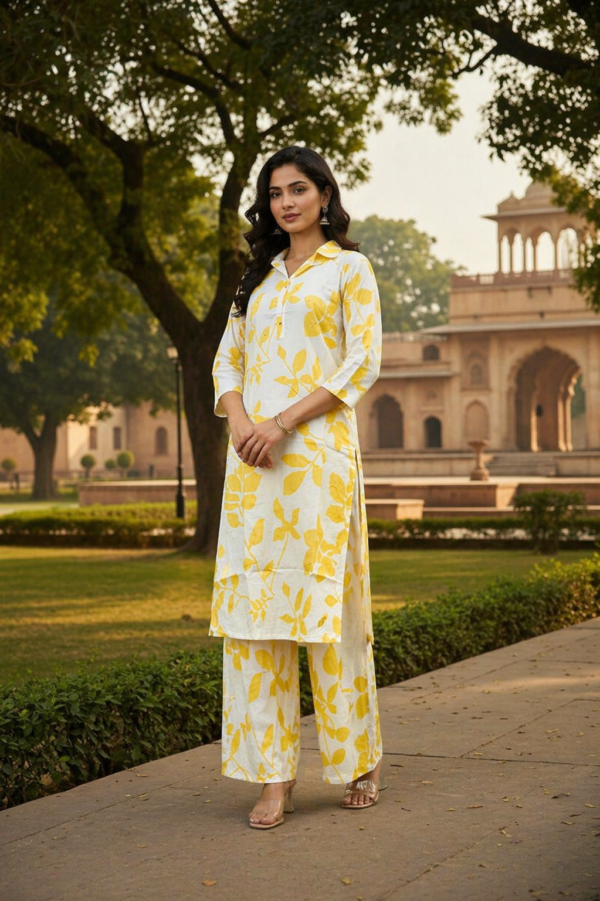 Mustard Floral Kurti Set