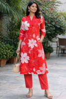 Scarlet Bloom Floral Kurti Set
