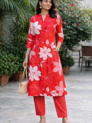 Scarlet Bloom Floral Kurti Set