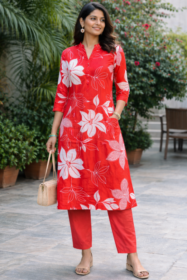 Scarlet Bloom Floral Kurti Set