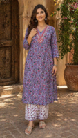 Lavender Bloom Cotton Kurta Set