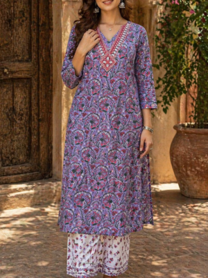 Lavender Bloom Cotton Kurta Set