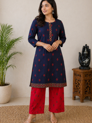 Navy Ruby Cotton Kurti Set