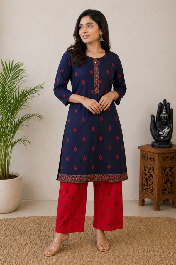 Navy Ruby Cotton Kurti Set