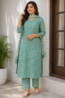 Emerald Breeze Cotton Kurti Set