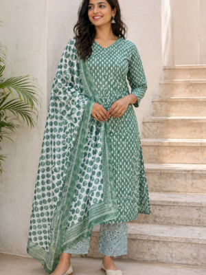 Emerald Breeze Cotton Kurti Set