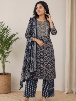 Midnight Royale Cotton Kurti Set