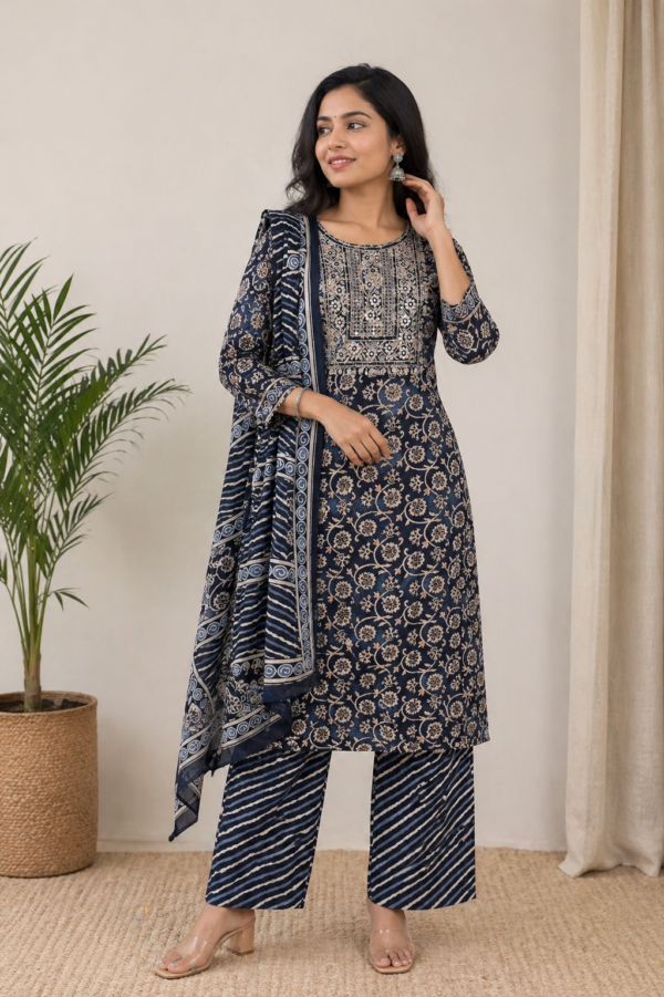 Midnight Royale Cotton Kurti Set