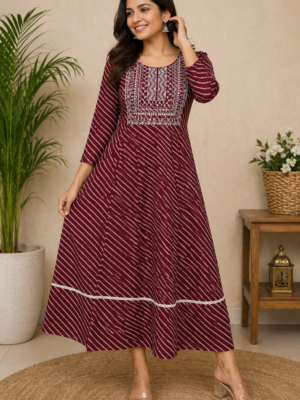 Maroon Heritage Stripe Frock