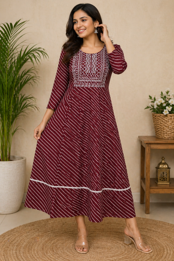Maroon Heritage Stripe Frock