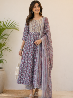 Dusky Rose Ikat Grace Anarkali Set