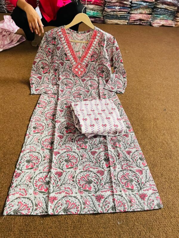 Blush Vine Cotton Kurta Set