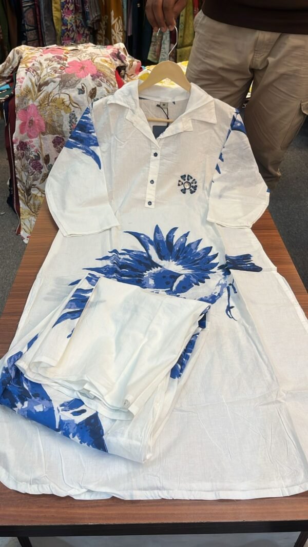 Azure Bird Print Kurti Set
